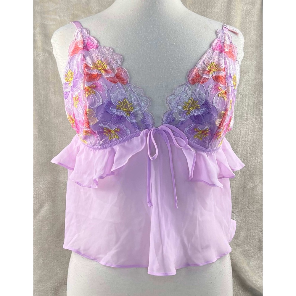 Victoria's Secret Lavender Floral Embroidered Ruffle Babydoll Top M-DD NWT